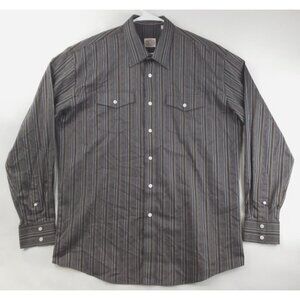 Gibson Trading Company Shirt Mens XL Brown Gray Western Striped Cotton Button-Up